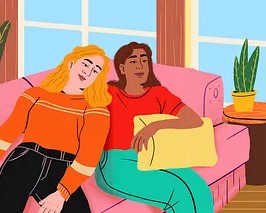 dibujo de dos mujeres sentadas en un sillon